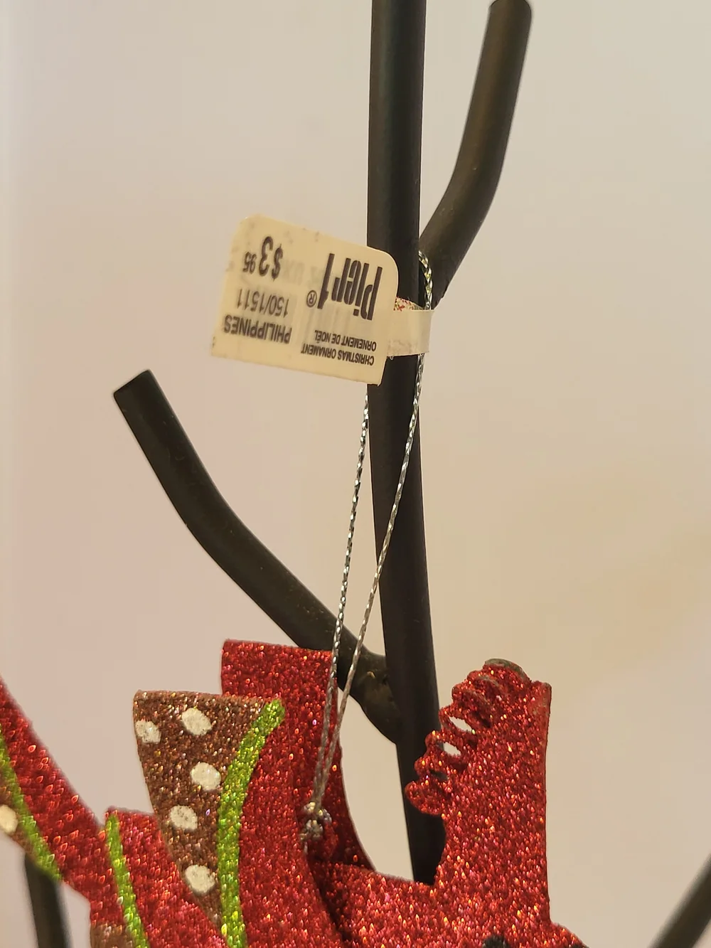 S/4 Pier 1 Glitter Ornaments Santa,Reindeer,Cardinal, Nutcracker